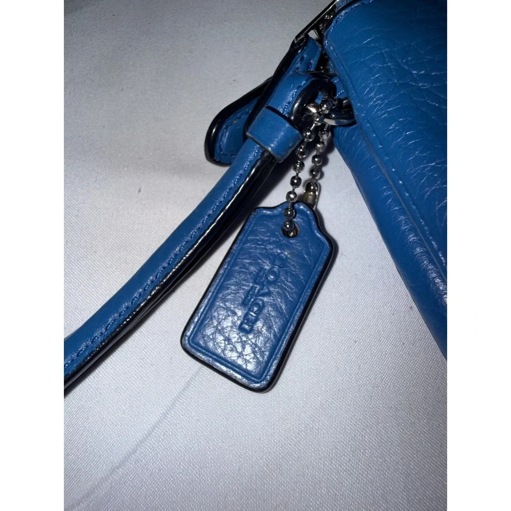 Coach Blue Pebbled Leather Satchel Bag and Matching Wallet Set with Charm